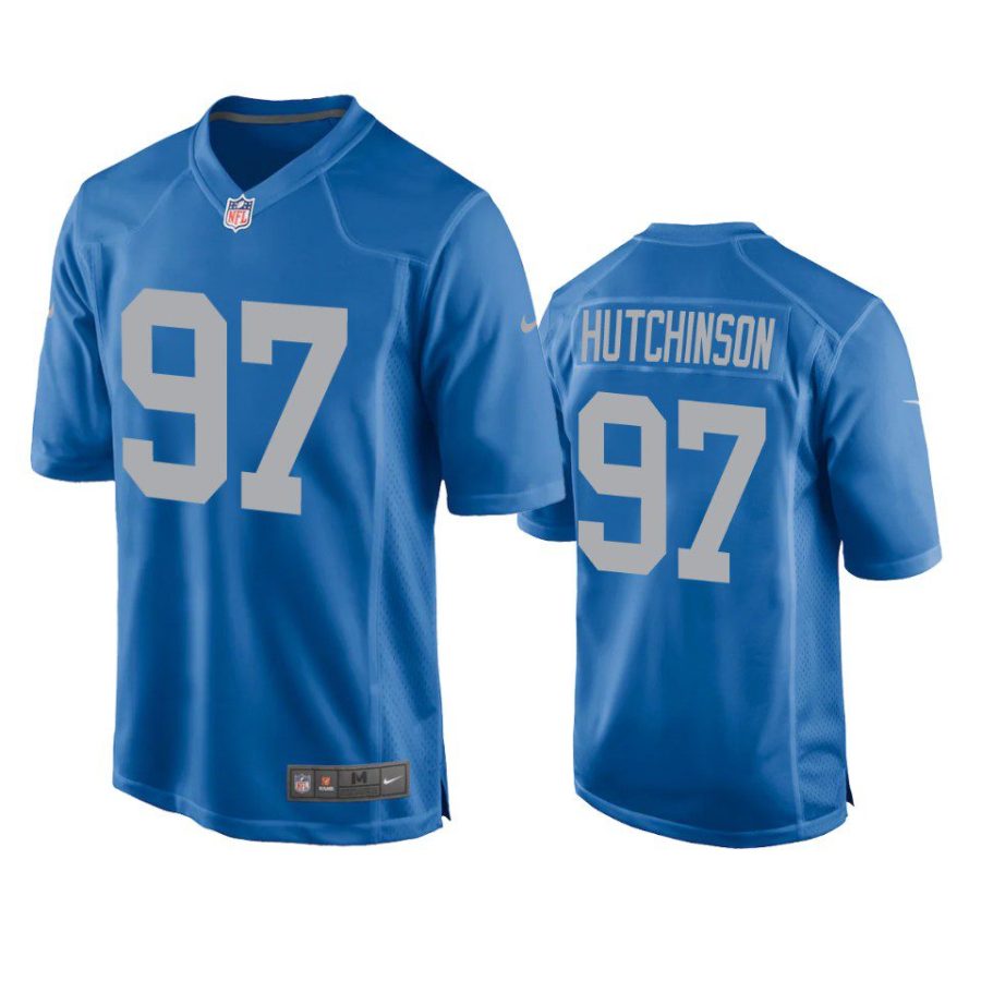 aidan hutchinson lions throwback game blue jersey