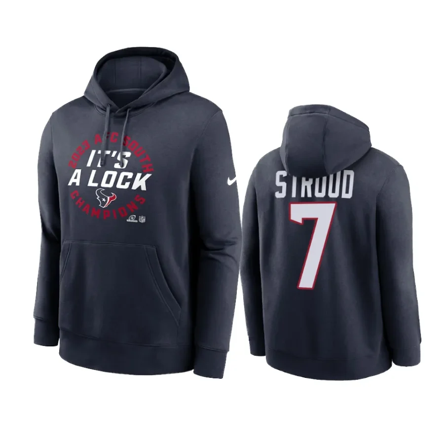 c.j. stroud texans navy 2023 afc south division champions locker room hoodie