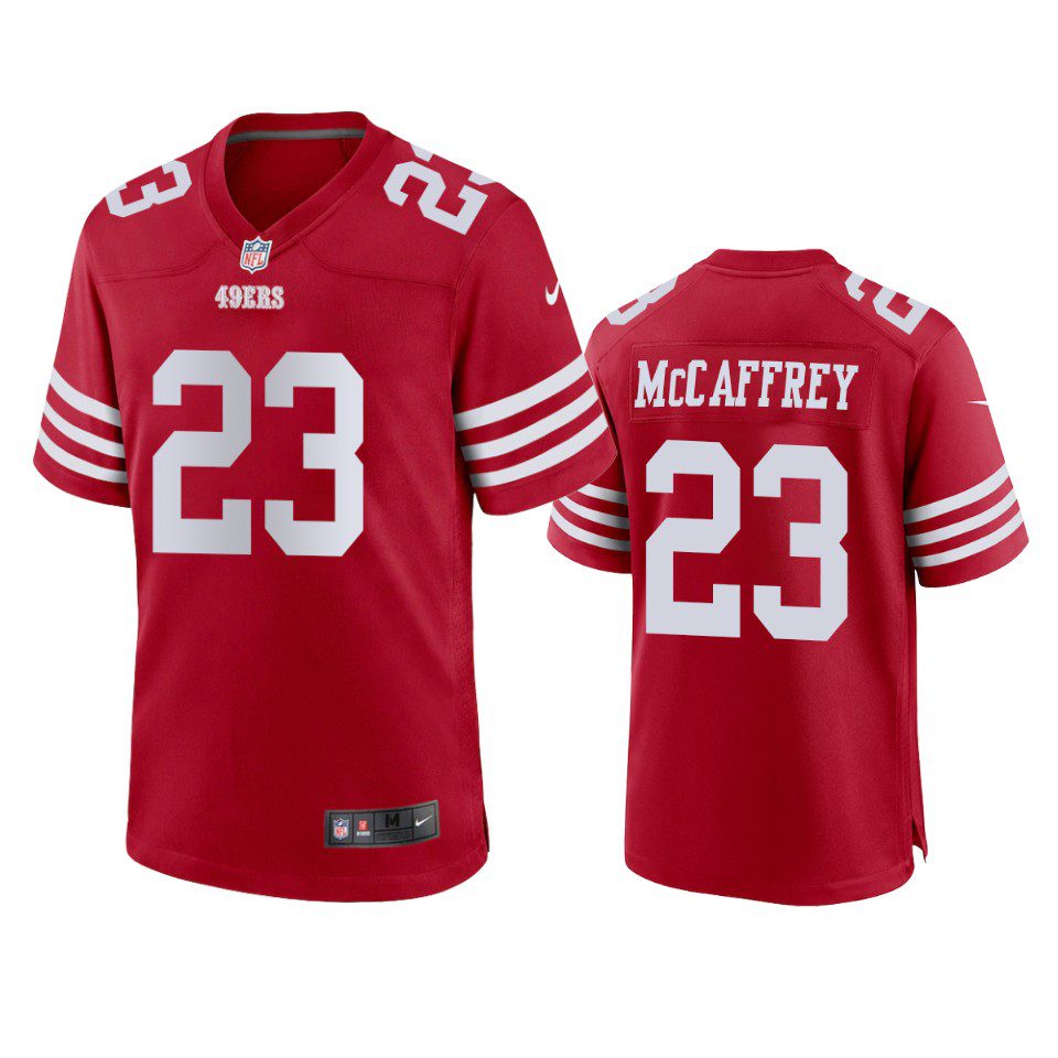 San Francisco 49ers Christian McCaffrey Scarlet Game Jersey - Jerseyok Shop