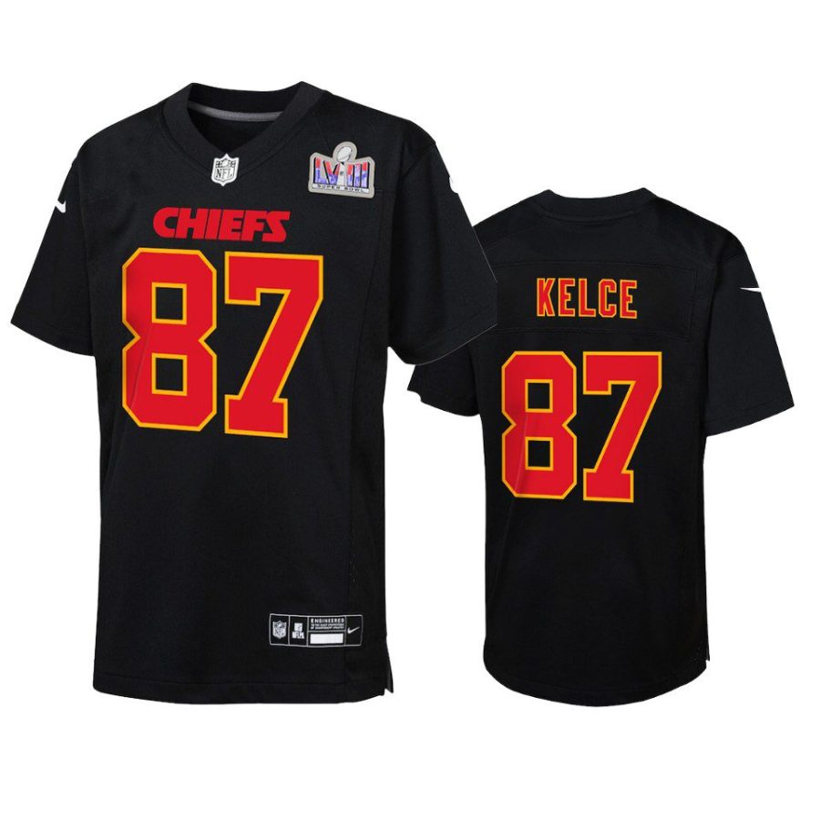 travis kelce carbon fashion super bowl lvii youth black jersey