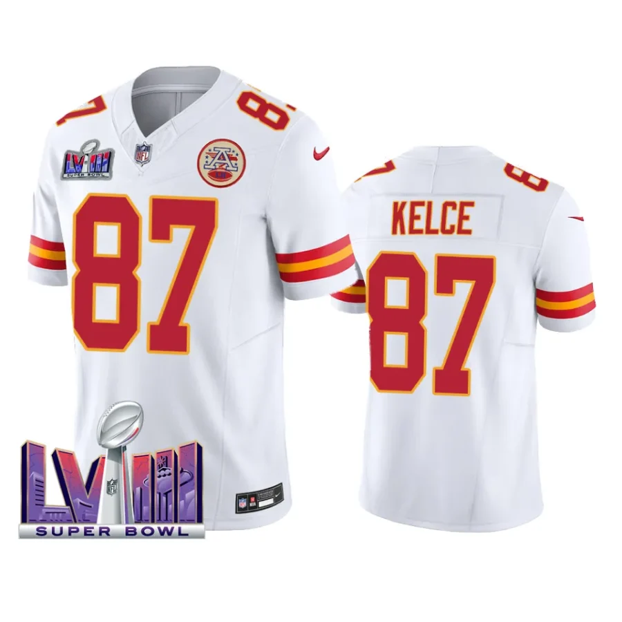 travis kelce chiefs jersey 2024 white vapor fuse super bowl lviii