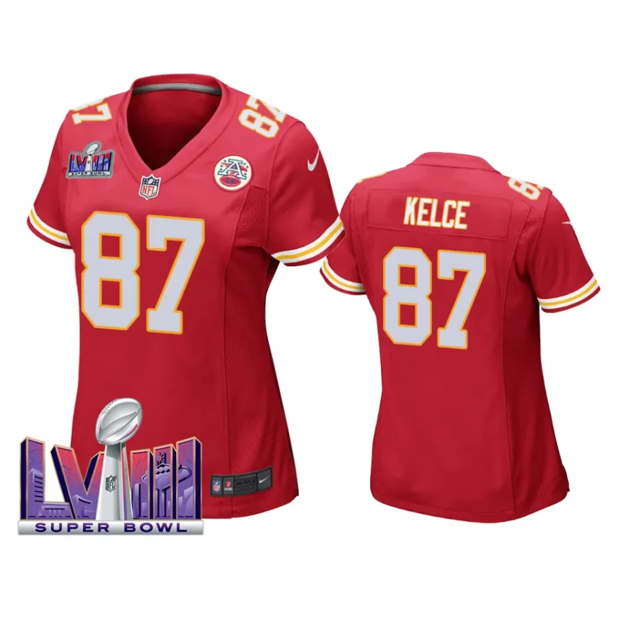 women travis kelce red super bowl lviii game jersey