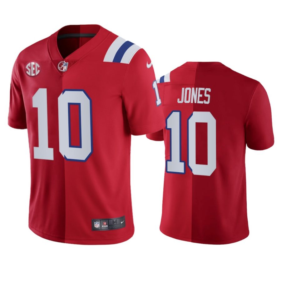 mac jones alabama crimson tide x patriots red split edition two tone jersey