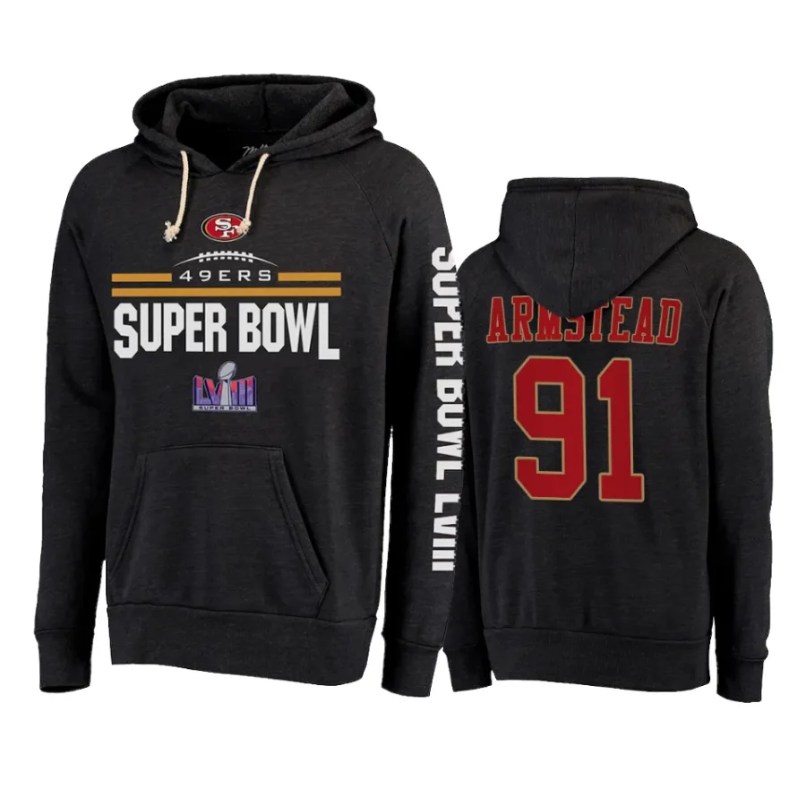 arik armstead 49ers heather black super bowl lviii tri blend hoodie